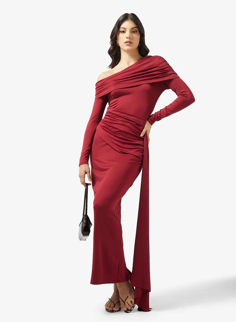 Ginger One Shoulder Cape Sleeve Draped Bodycon Dress